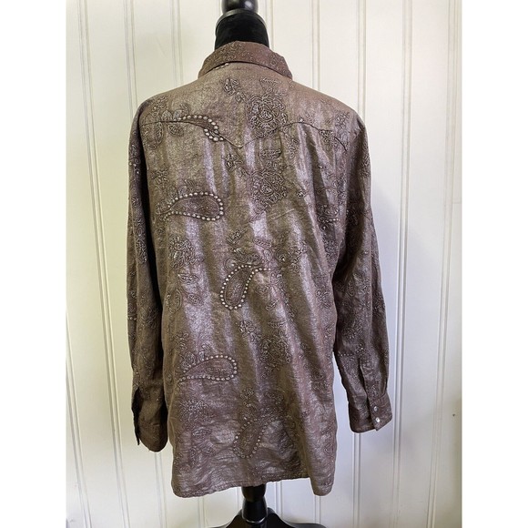Vintage Wrangler Women Pearl Snap Button Up Shirt Brown Stitched Floral Size XXL - Picture 5 of 15